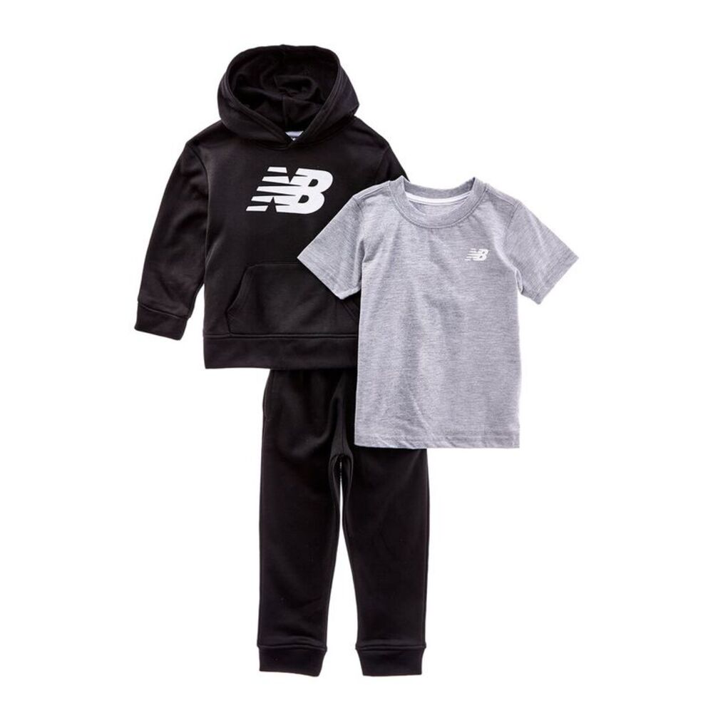 New Balance Boys  3Pc Fleece Hoodie, T-Shirt & Jogger Set, Black